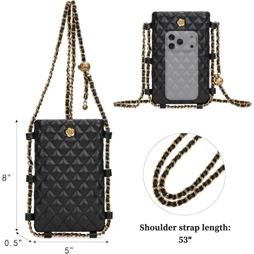 Quilted Mini Crossbody Bag Vegan Leather Compact Phone Purse for Women